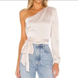 Superdown One Shoulder Long Sleeve Satin Top